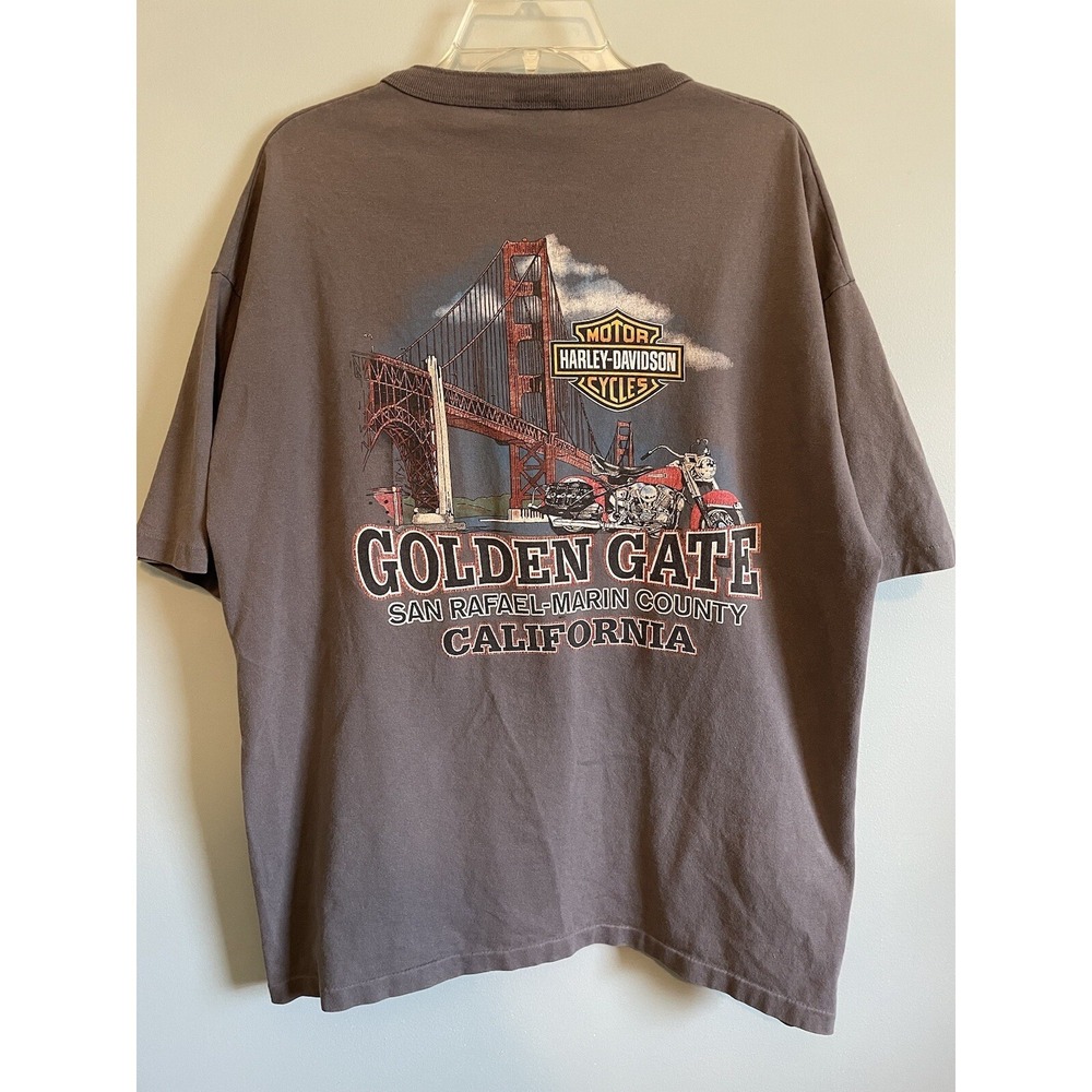 Vintage Harley Davidson 1998 Stratman Button Golden Gate Bridge T Shirt Men's XL